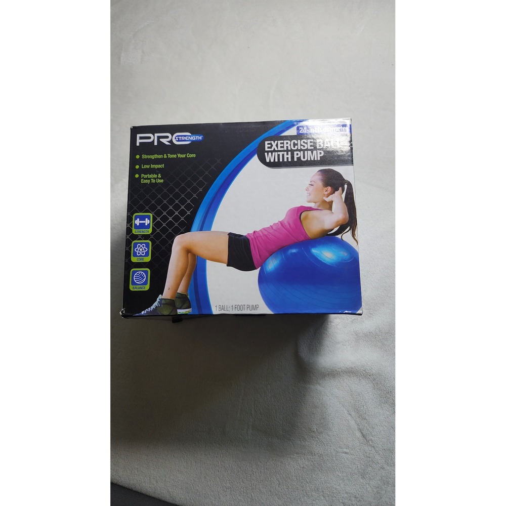 Pro Strength 24 Inch Exercise Ball with Foot Pump Blue Stability Yoga Core Ball